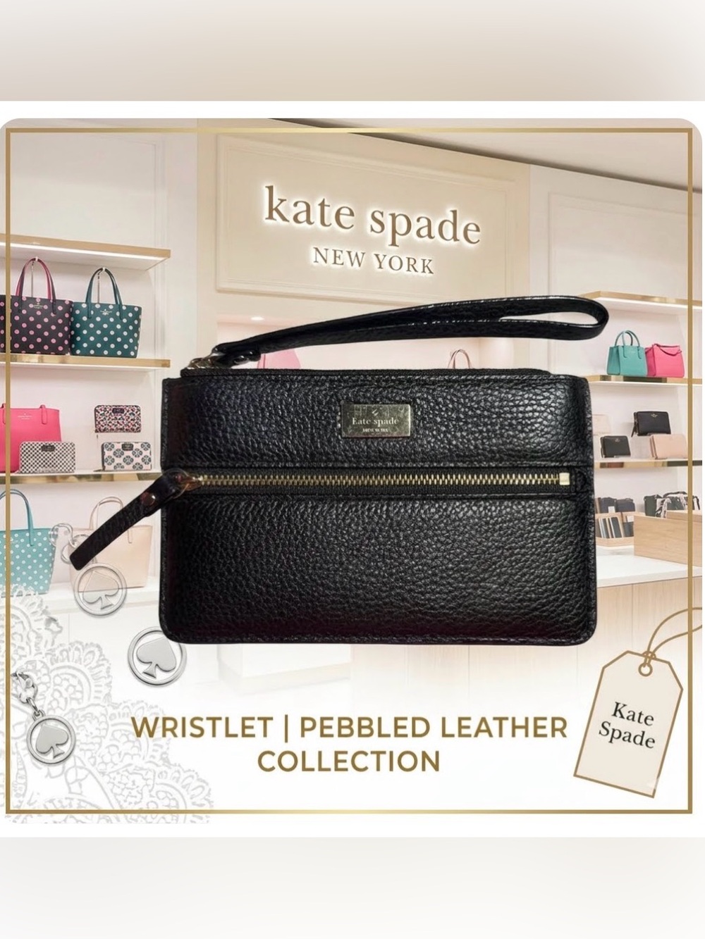 kate spade Black Pebbled Leather Wristlet EUC